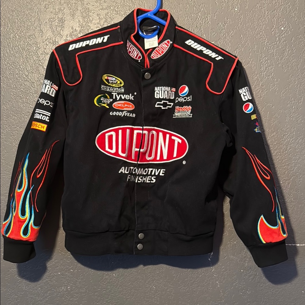 Vintage Nascar Black and Red Bomber Jacket with Racing Accents